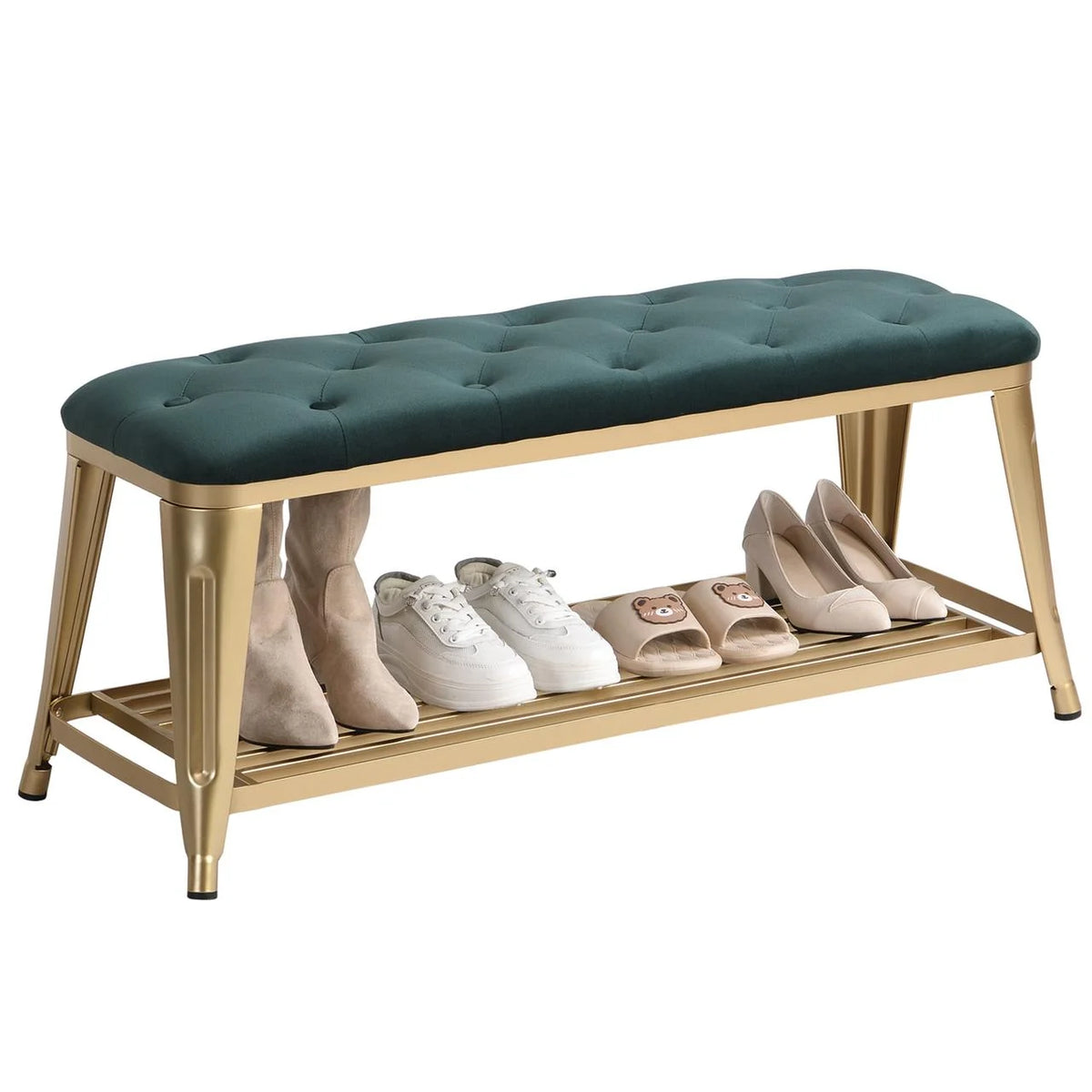 Shoe Storage Bench with Velvet Seat and Gold Legs B989