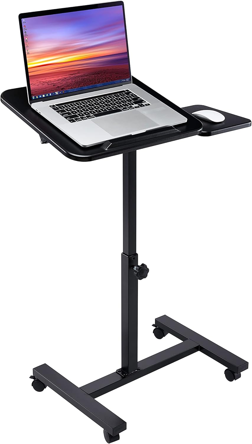 Mobile Height Adjustable Laptop Workstation Desk Cart with Wheels, White R296