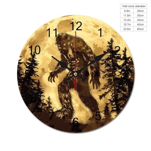 Golden Moon Wall Clock Silent Non-Ticking Round Wooden Clock Battery Operated 40*40cm W678