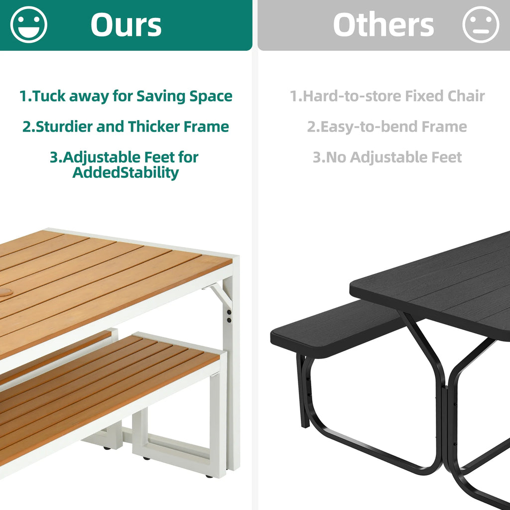 3 Pieces Patio Dining Table and Bench U9996