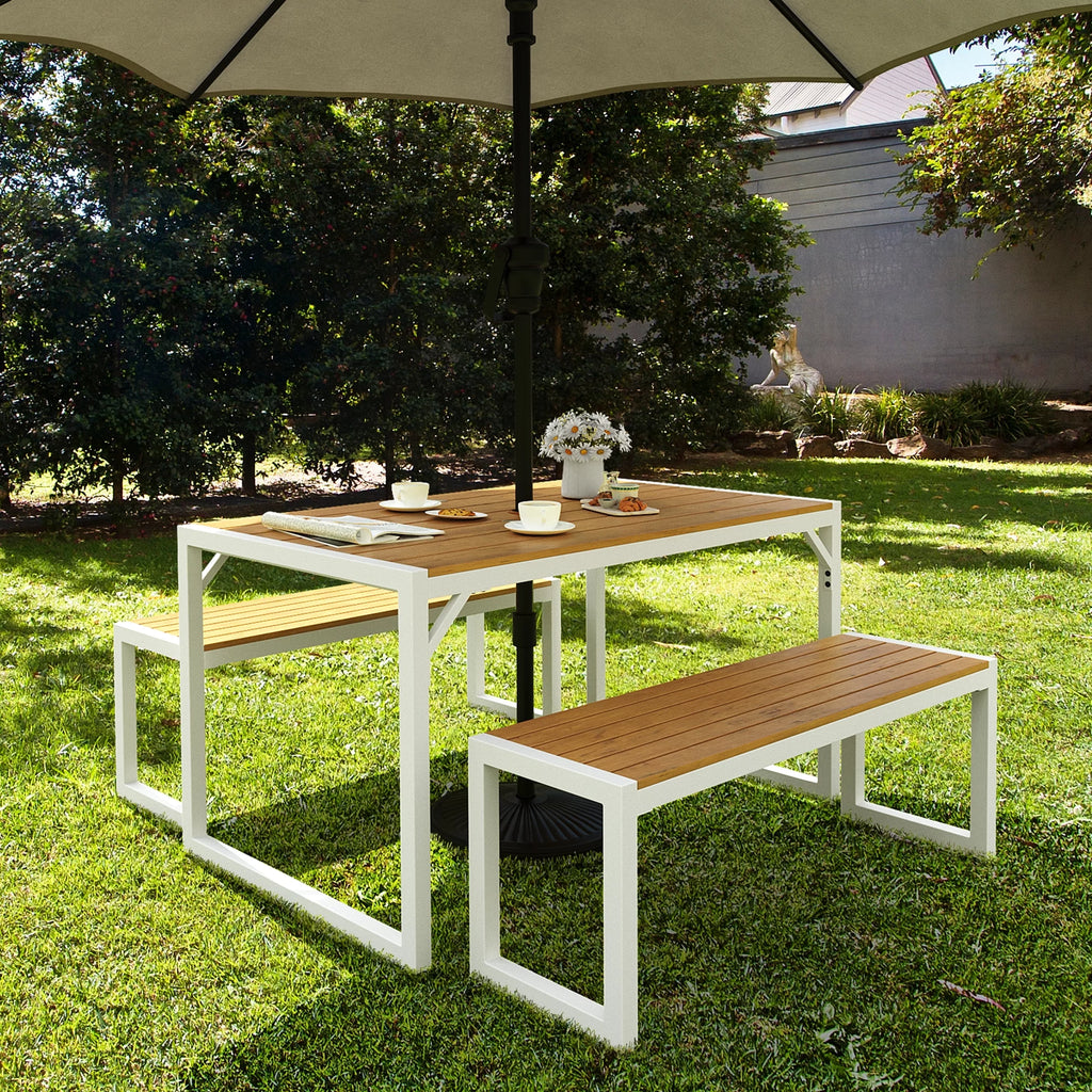 3 Pieces Patio Dining Table and Bench U9996