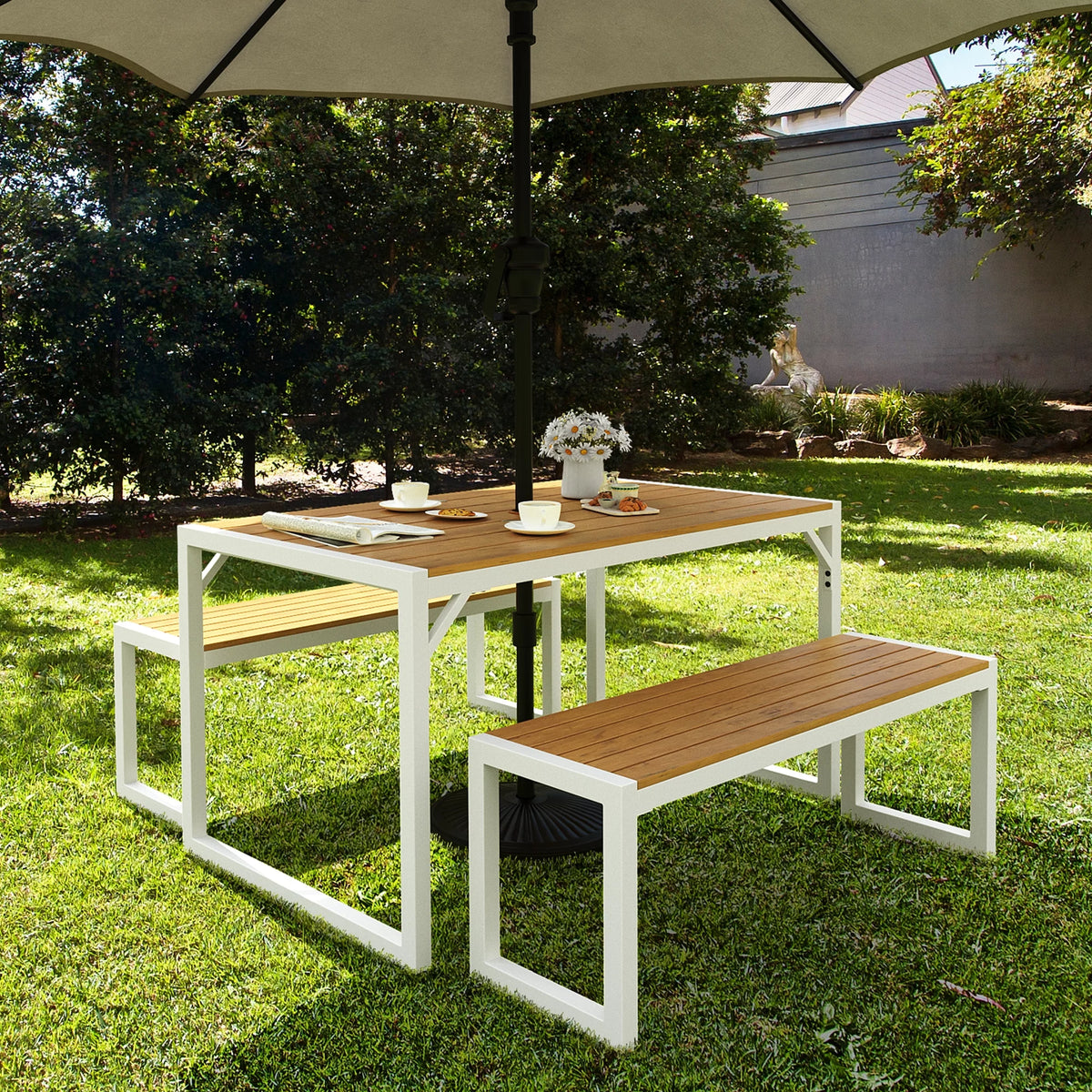 3 Pieces Patio Dining Table and Bench U9996