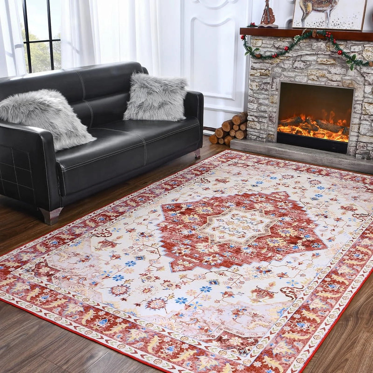 Vintage Boho Fluffy Chenille Area Rug 4'X6' Red B980758