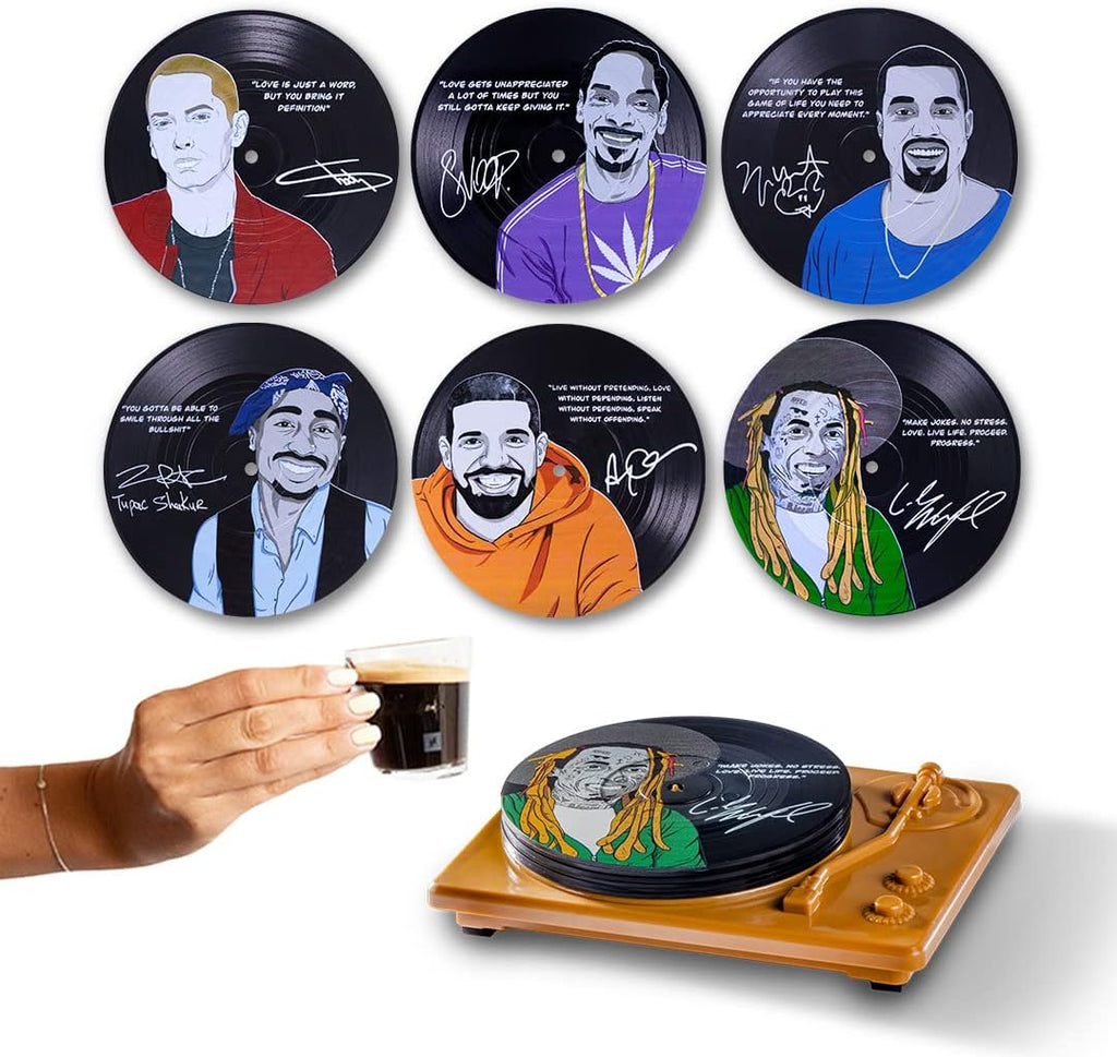 Vinyl Drink Coasters Set of 6 with Holder F343