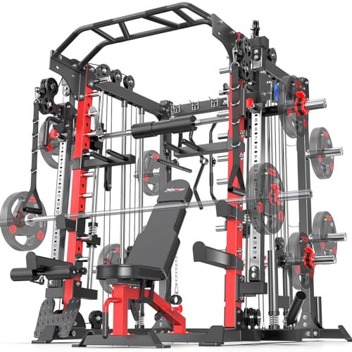 Smith Machine Squat Rack Power Cage with Cable Crossover System X367849