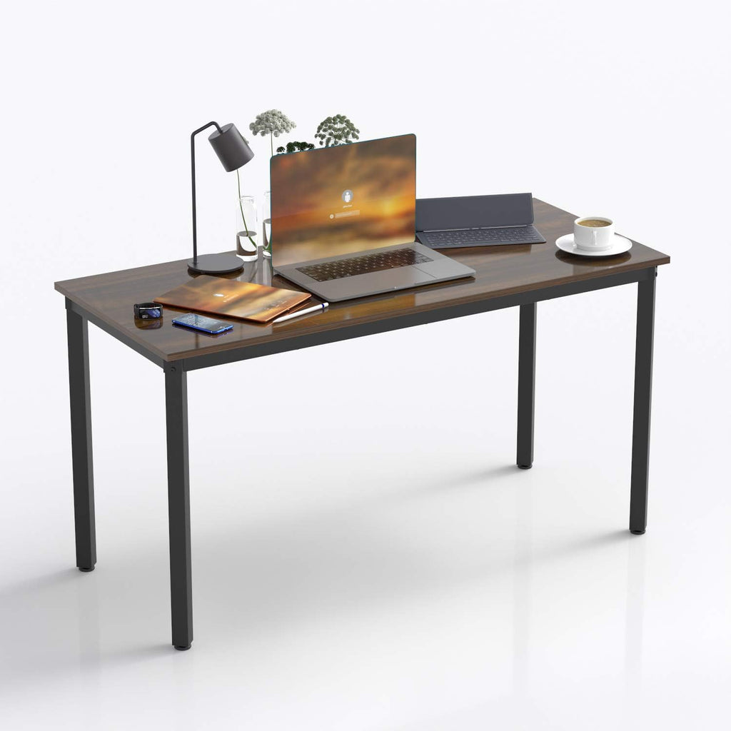 Reversible L Shaped Desk Corner Computer Desk with Webcam Wood Metal Teak Black E5596