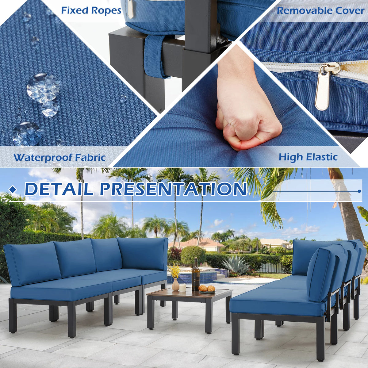 7 Pieces Metal Patio Furniture Set with Cushions and Table S31270