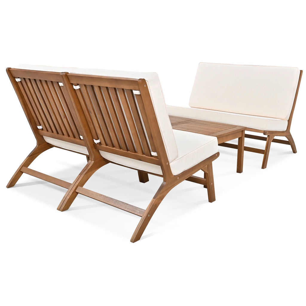 4-Piece V-shaped Acacia Solid Wood Outdoor Sofa O263852