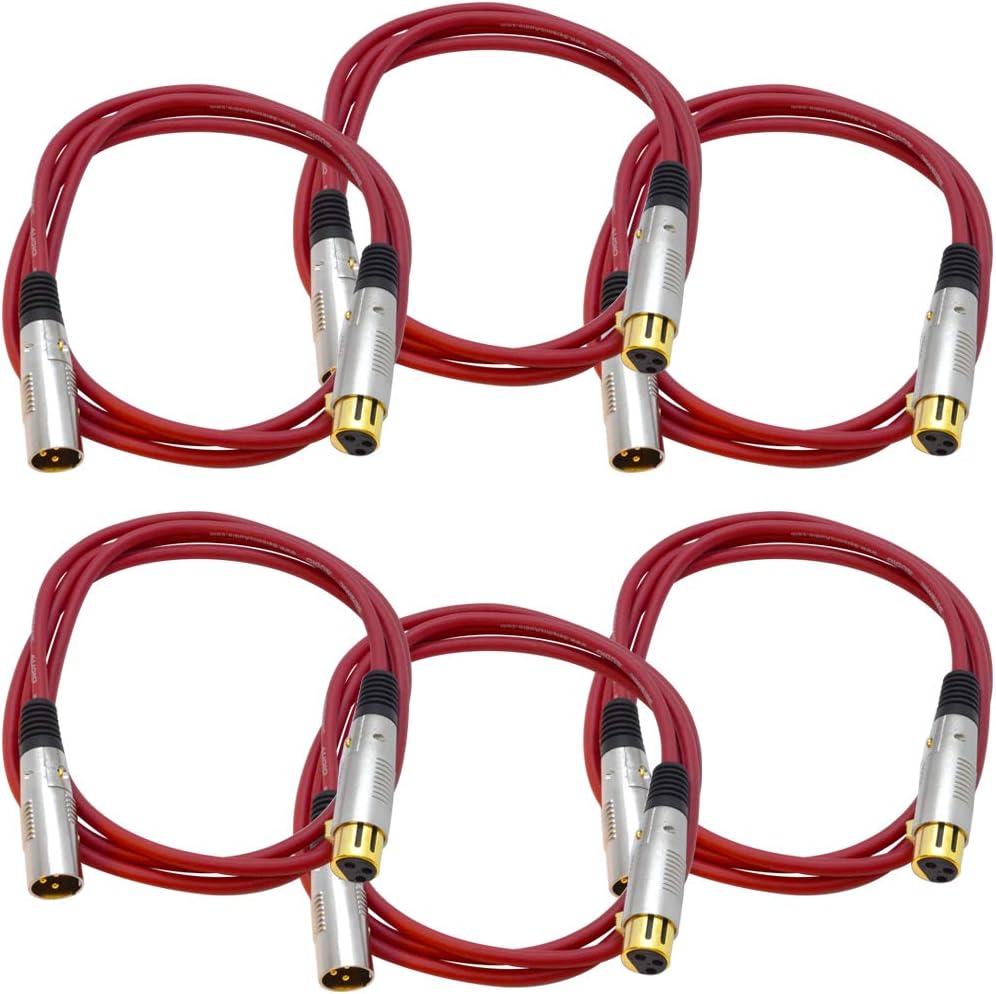 6 Pack 6 Foot Gold Plated Orange XLR Microphone Cable K66794