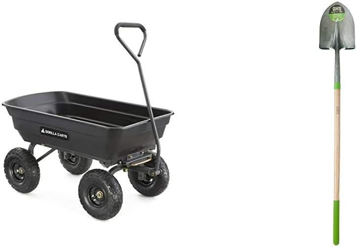 Green Poly Garden Dump Cart with Steel Frame and 10 Pneumatic Tires, 600-lbs. Capacity W49235