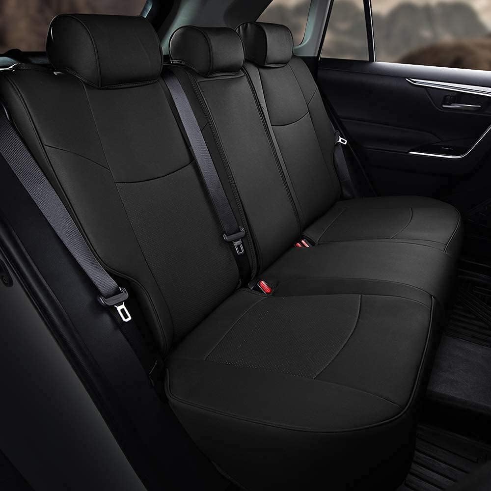 Black Faux Leather Car Seat Covers Full Set V7688