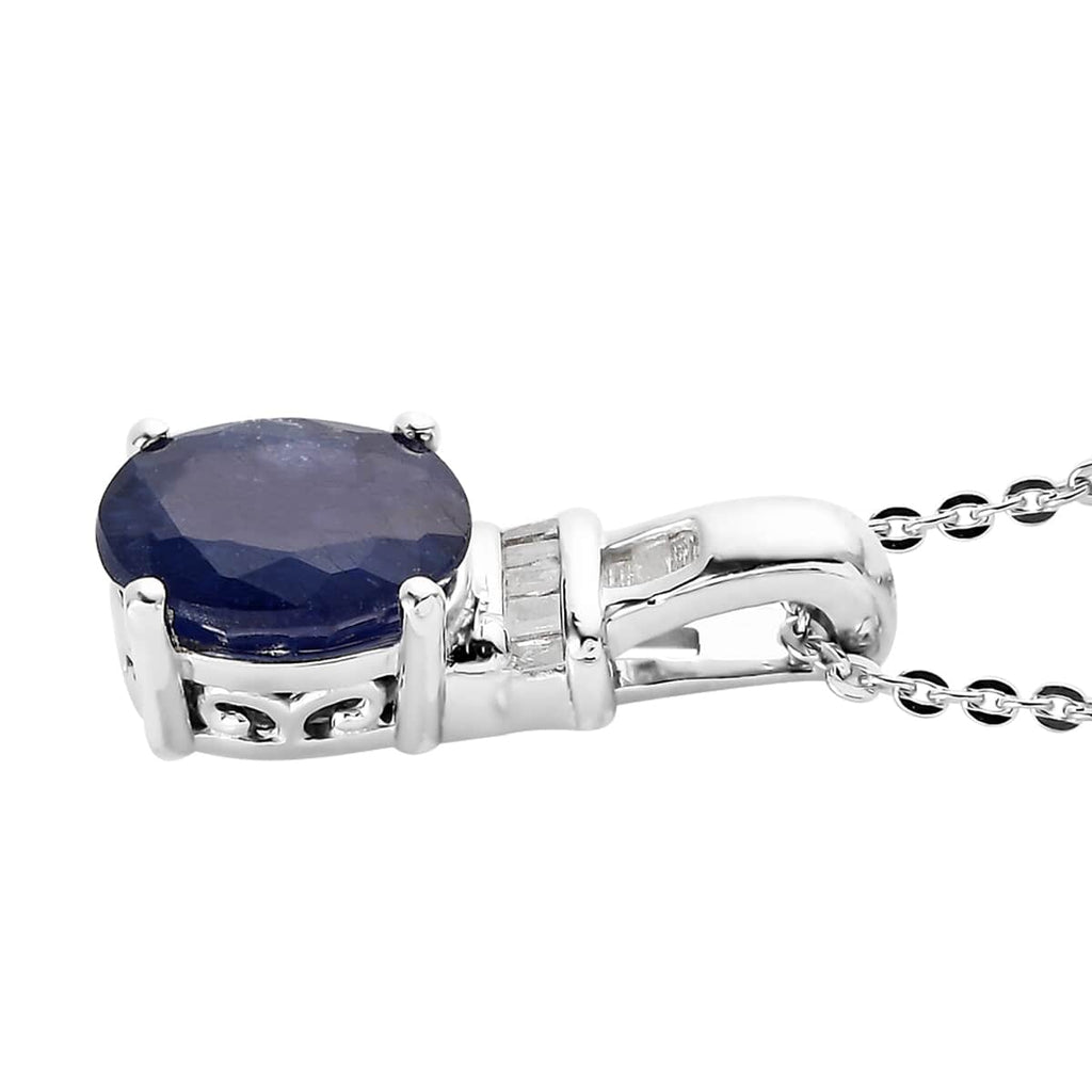 925 Sterling Silver Diamond Platinum Plated Sapphire Pendant Necklace Ct 1.6 A19878
