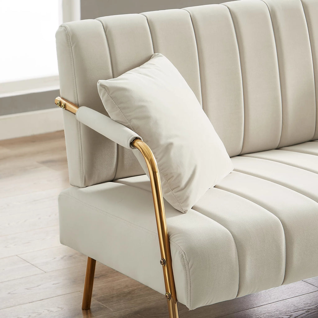 Velvet Upholstered Loveseat Sofa with 2 Throw Pillows H54784
