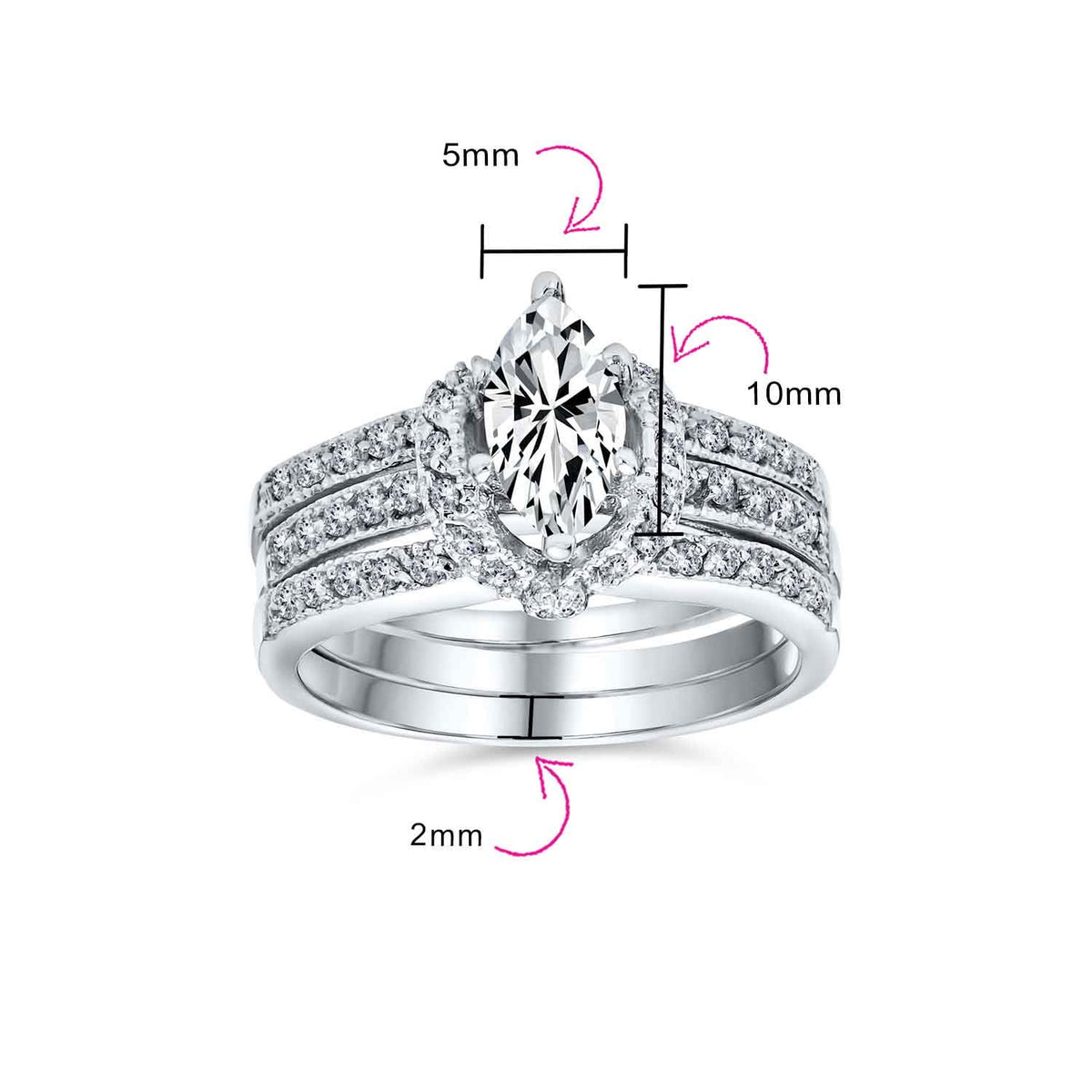 2CT Marquise CZ Engagement Ring Set Sterling Silver K258