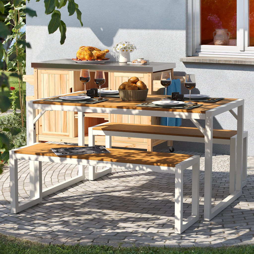 3 Pieces Patio Dining Table and Bench U9996