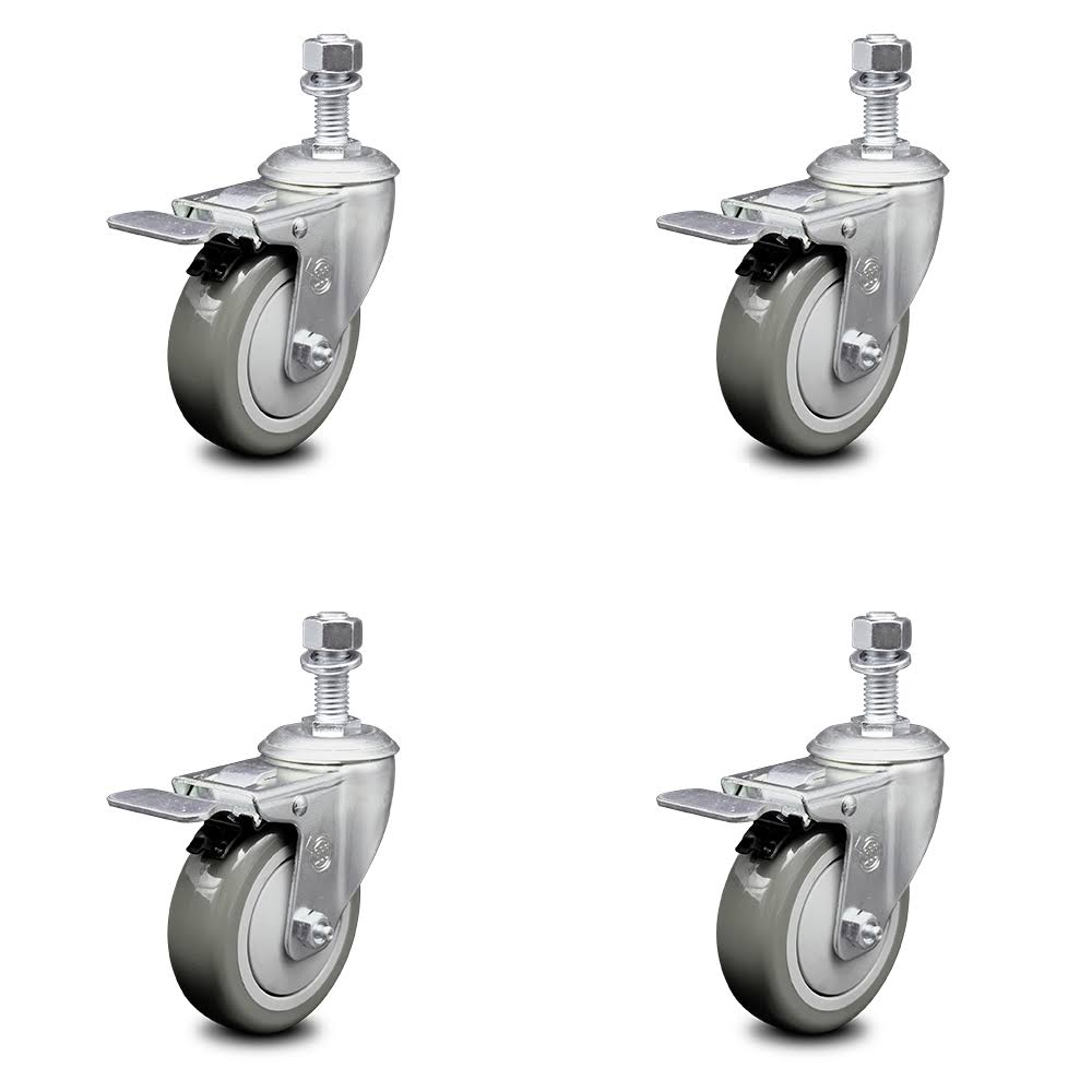 4 inch Gray Polyurethane Swivel Stem Caster Set with Total Lock Brake U66317