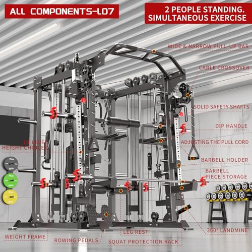 Smith Machine Squat Rack Power Cage with Cable Crossover System X367849
