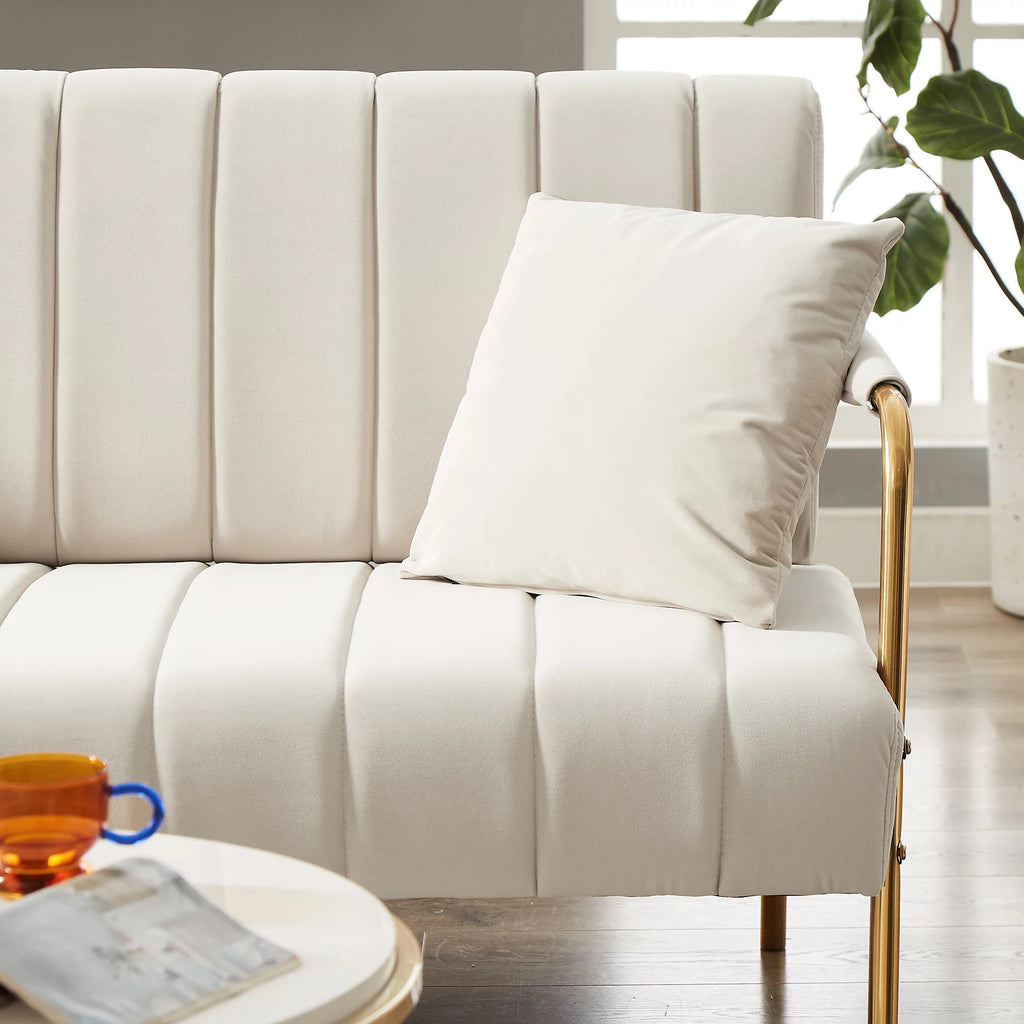 Velvet Upholstered Loveseat Sofa with 2 Throw Pillows H54784