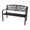 Black Steel Outdoor Bench with Cast Iron Back G571