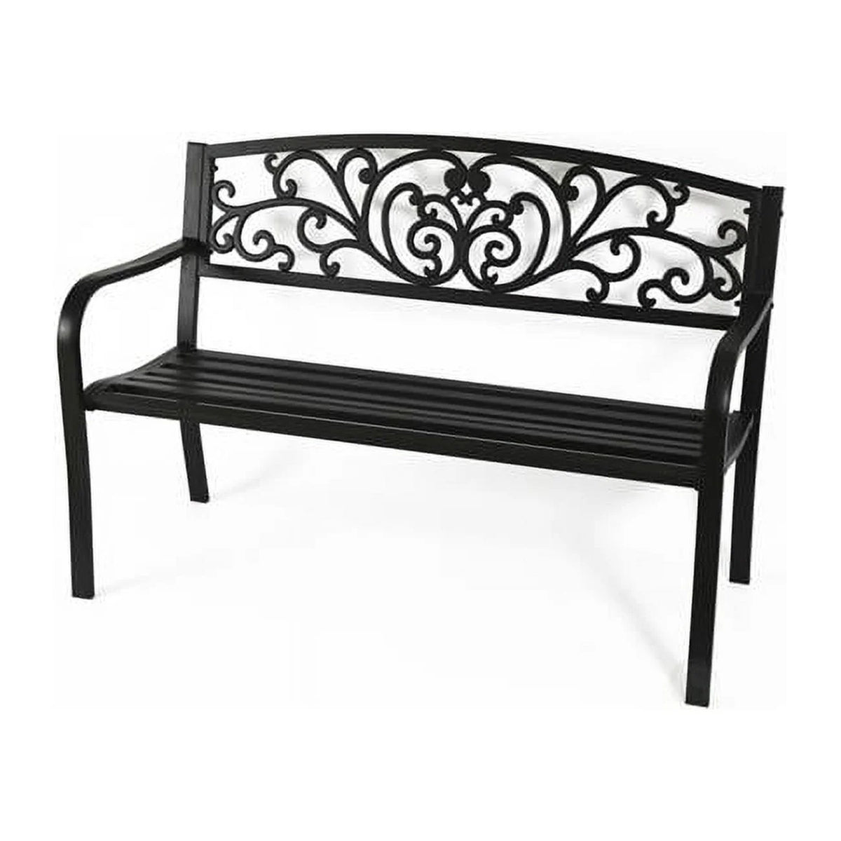 Black Steel Outdoor Bench with Cast Iron Back G571