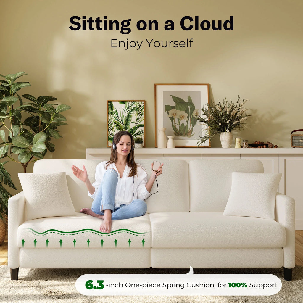 Off-White Velvet 3 Seater Sofa with 2 Pillows Z5013