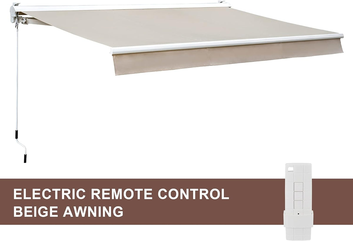 Beige 12'x10' Retractable Motorized Patio Awning I10248