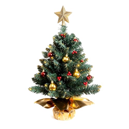 24 Inch Artificial Christmas Tree with LED Lights and Ornaments E128