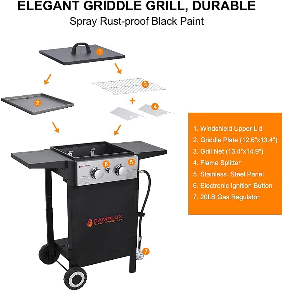 Black 2 Burner Flat Top Gas Griddle with Lid N1989