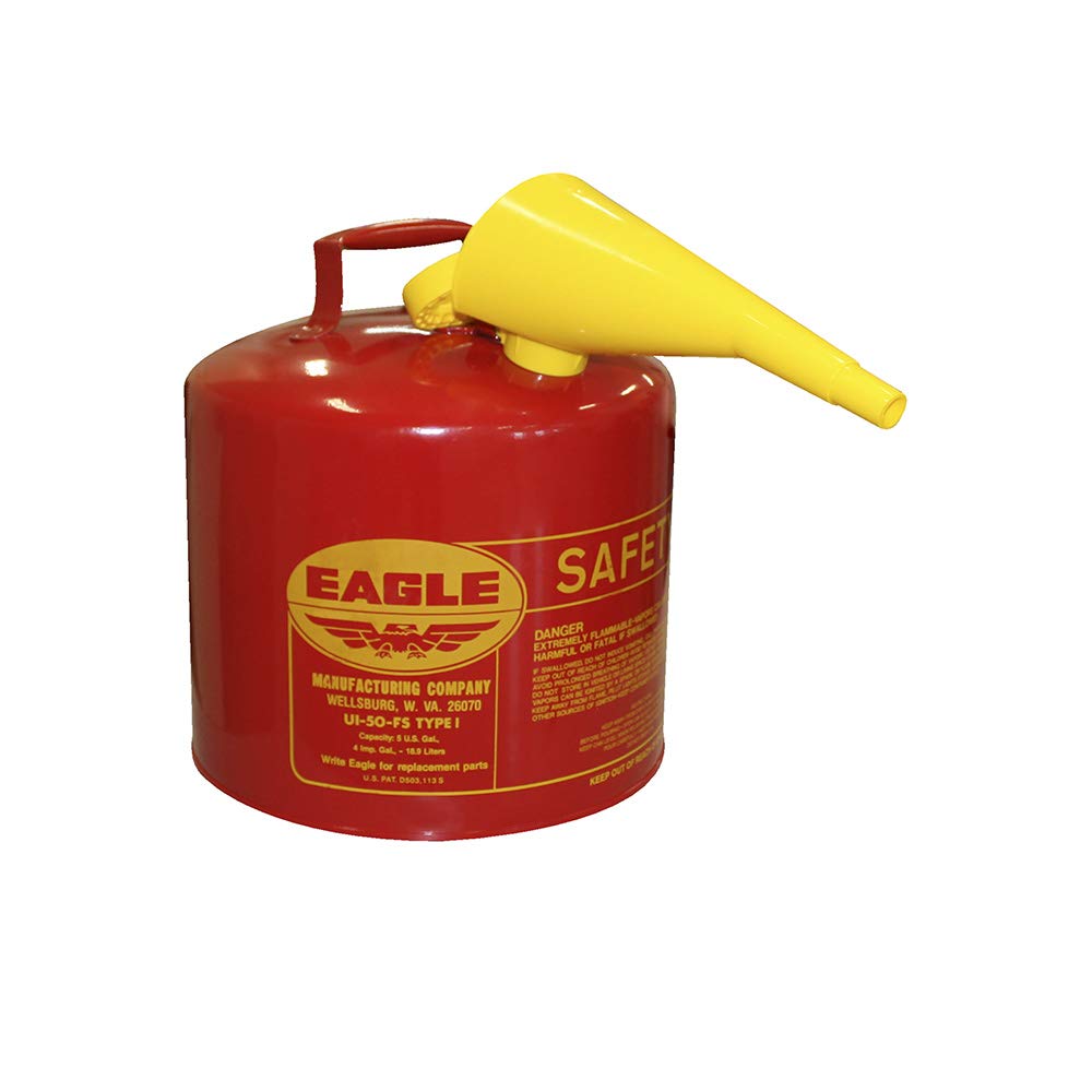 Red Galvanized Steel Type I Gasoline Safety Can with Funnel, 5 gallon Capacity P3702
