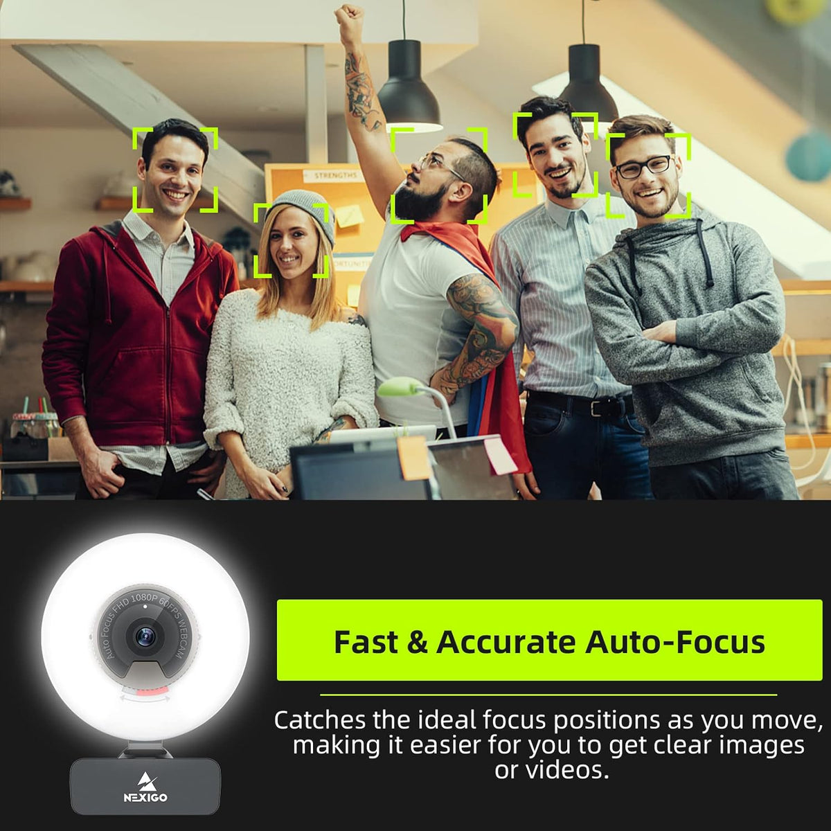 1080P 60FPS Webcam with Light, AutoFocus, Privacy Cover, USB Web Camera, Dual Stereo Microphone I2083