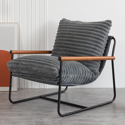 Sherpa Boucle Accent Chair with Wooden Arms B45547