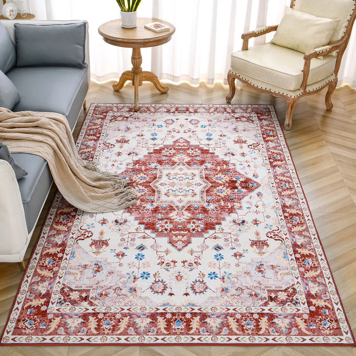 Vintage Boho Fluffy Chenille Area Rug 4'X6' Red B980758