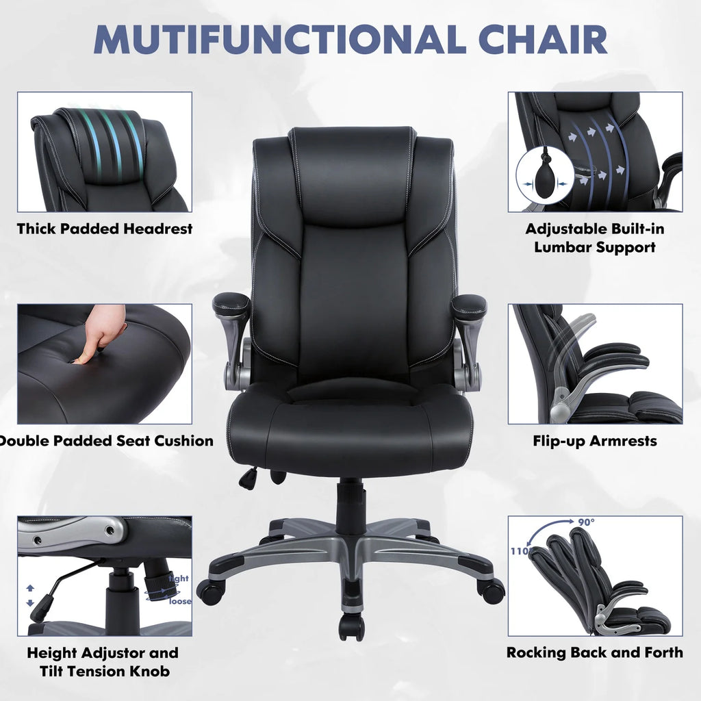 High Back Ergonomic Leather Office Chair with Flip-up Arms A581