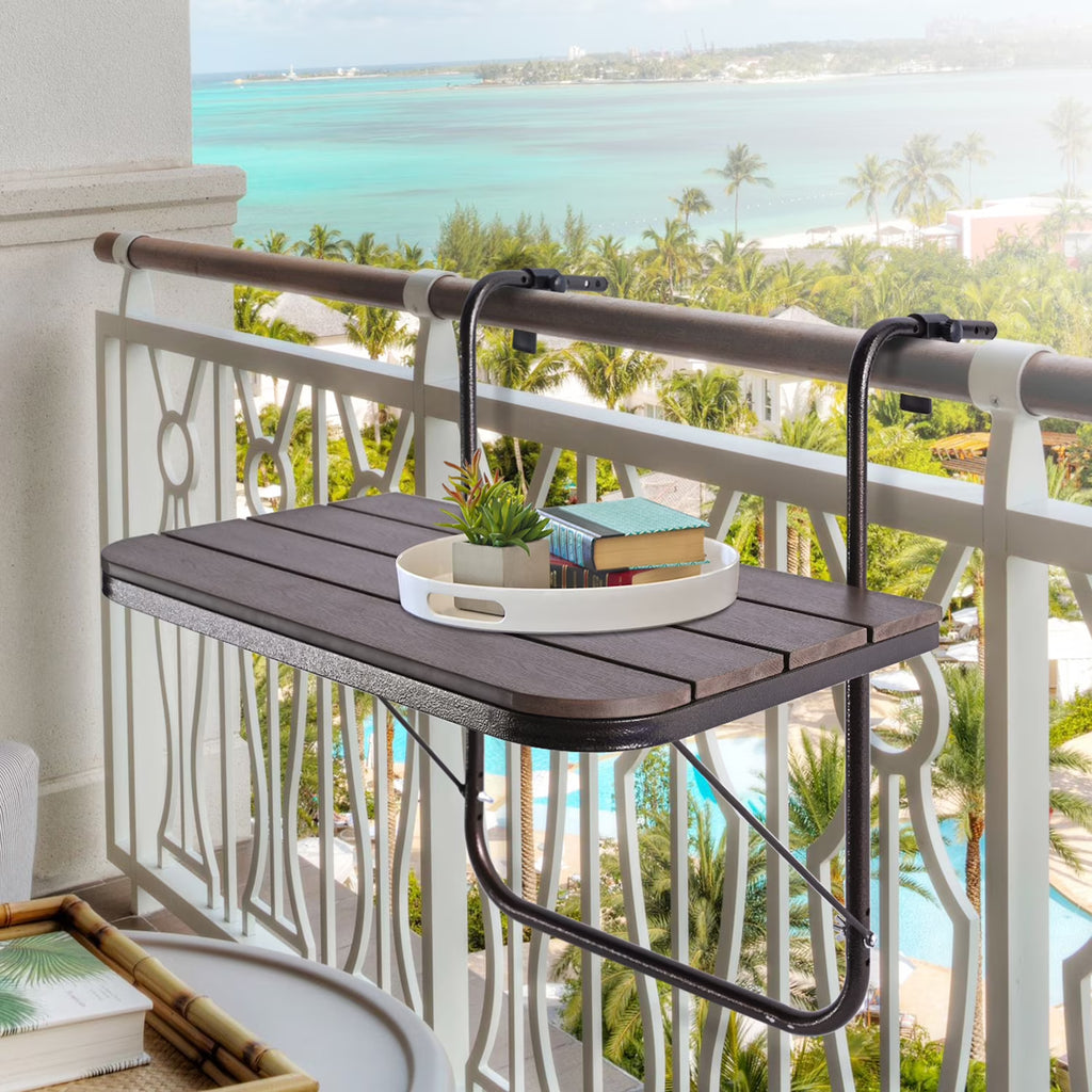 Balcony Hanging Folding Aluminium Side Table 23.6"(L) x 15.7"(W) Brown A249