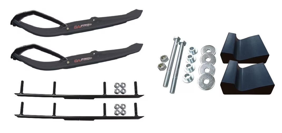 Black MTX Snowmobile Skis with 4" Round Bars Complete Kit O463