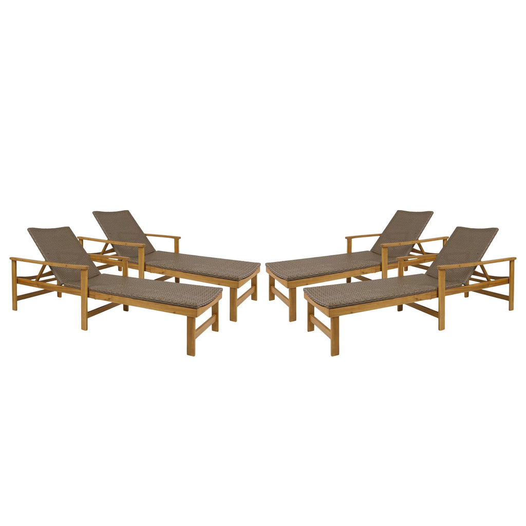 Rustic Acacia Wood Chaise Lounge with Wicker Seating Set of 4 W50321