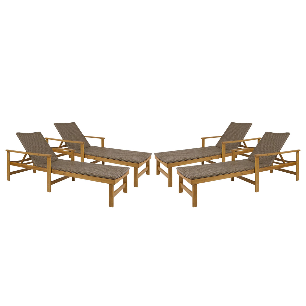 Rustic Acacia Wood Chaise Lounge with Wicker Seating Set of 4 W50321