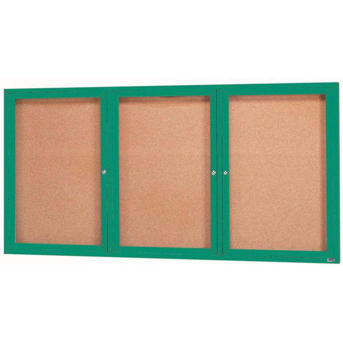 Enclosed Hinged Locking 2 Door Powder Coated Green Bulletin Board Cabinet H5619