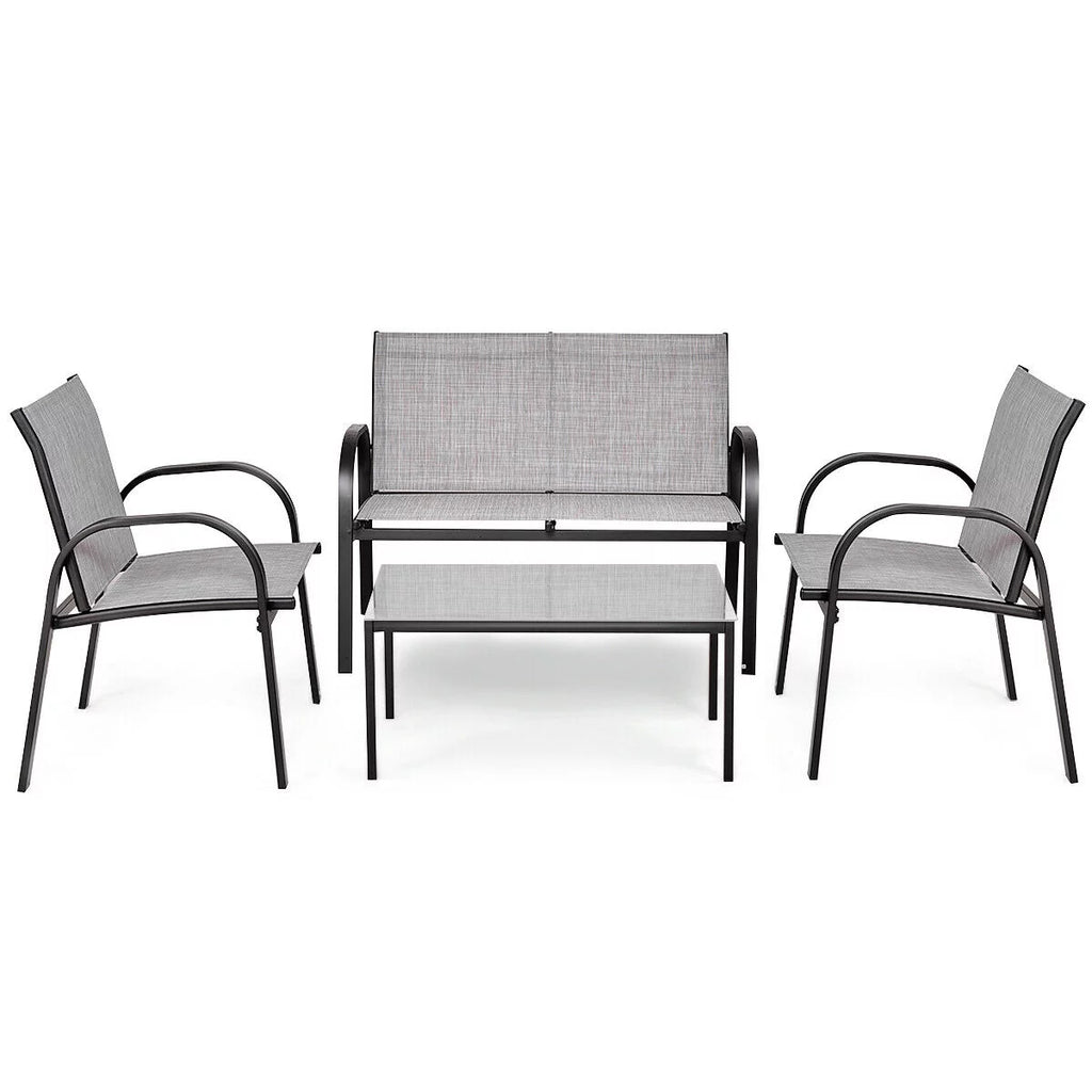 4 PCS Patio Furniture Set Sofa Coffee Table Gray N31913