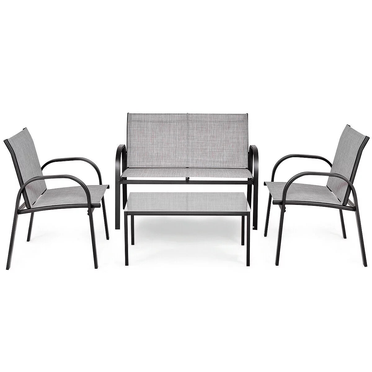 4 PCS Patio Furniture Set Sofa Coffee Table Gray N31913