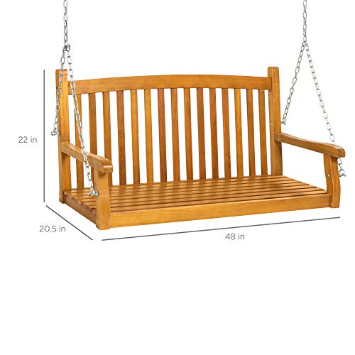48in Wood Outdoor Hanging Bench Chair with Mounting Chains J778354