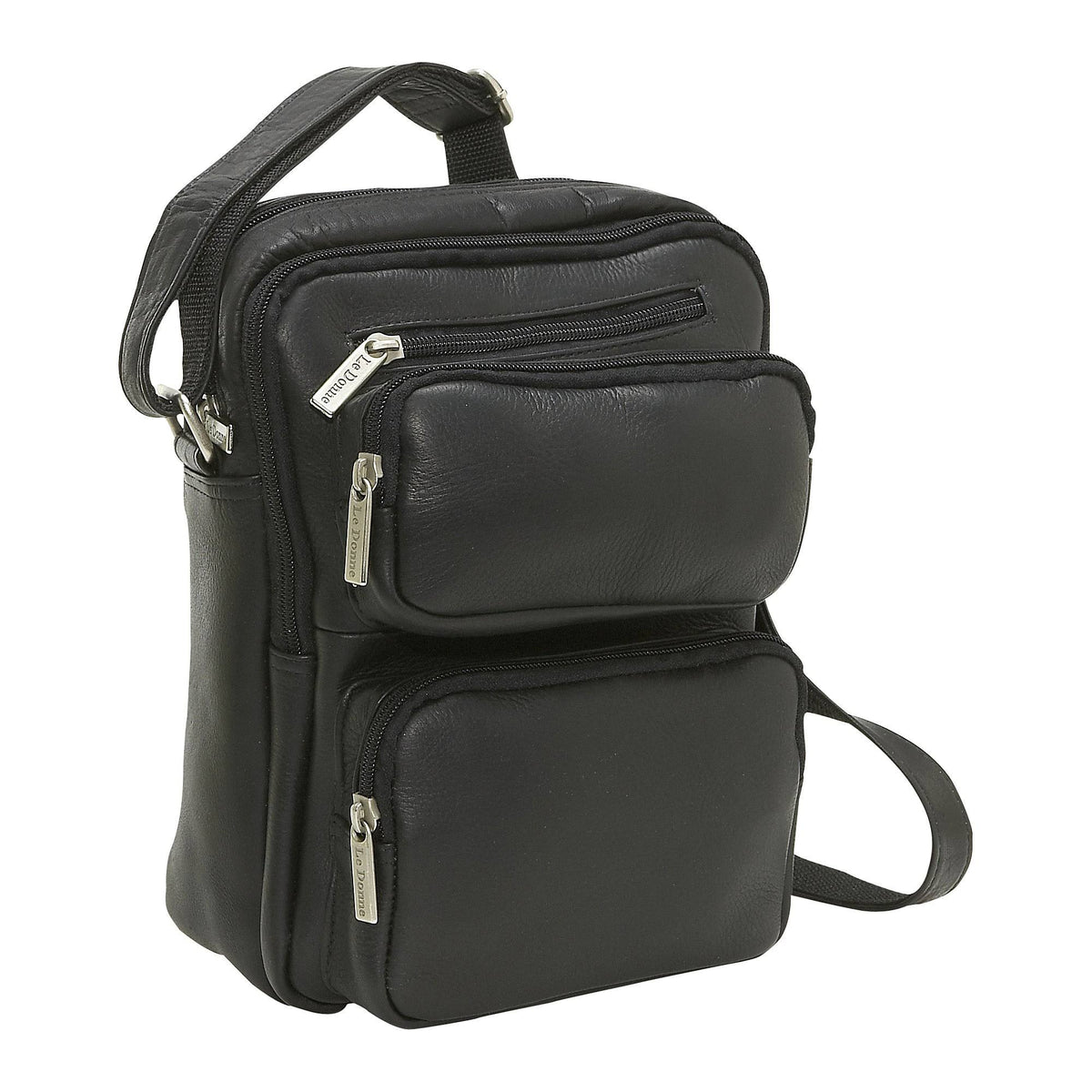 Black Leather Multi Pocket Bag W456