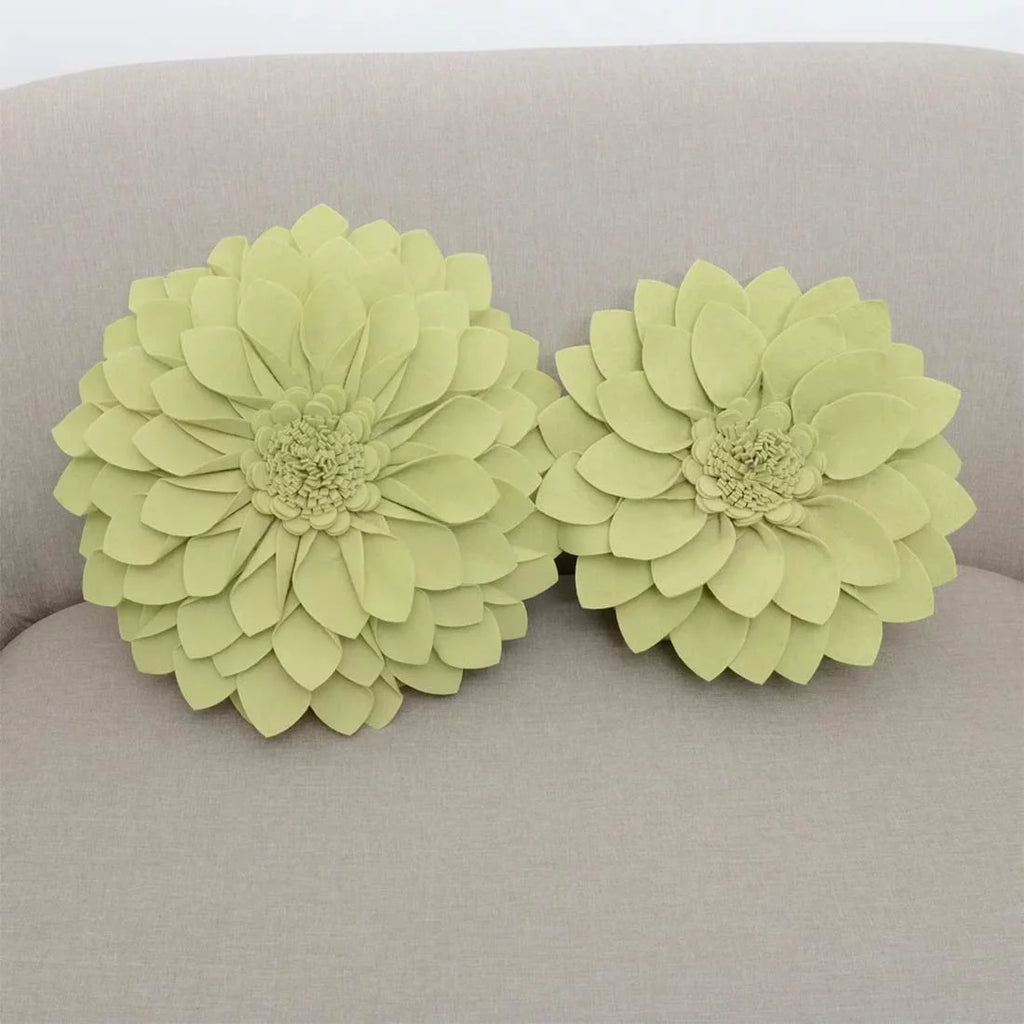 3D Petals Flower Filled Decorative Throw Pillow 16" Round Lime Floral Felt Accent Pillow E928