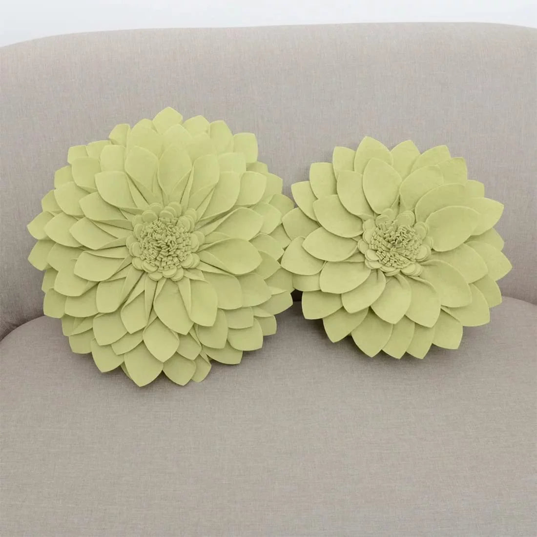3D Petals Flower Filled Decorative Throw Pillow 16" Round Lime Floral Felt Accent Pillow E928