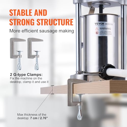 7 L / 15 LBS Vertical Manual Sausage Stuffer, 304 Stainless Steel, 5 Stuffing Tubes P562254