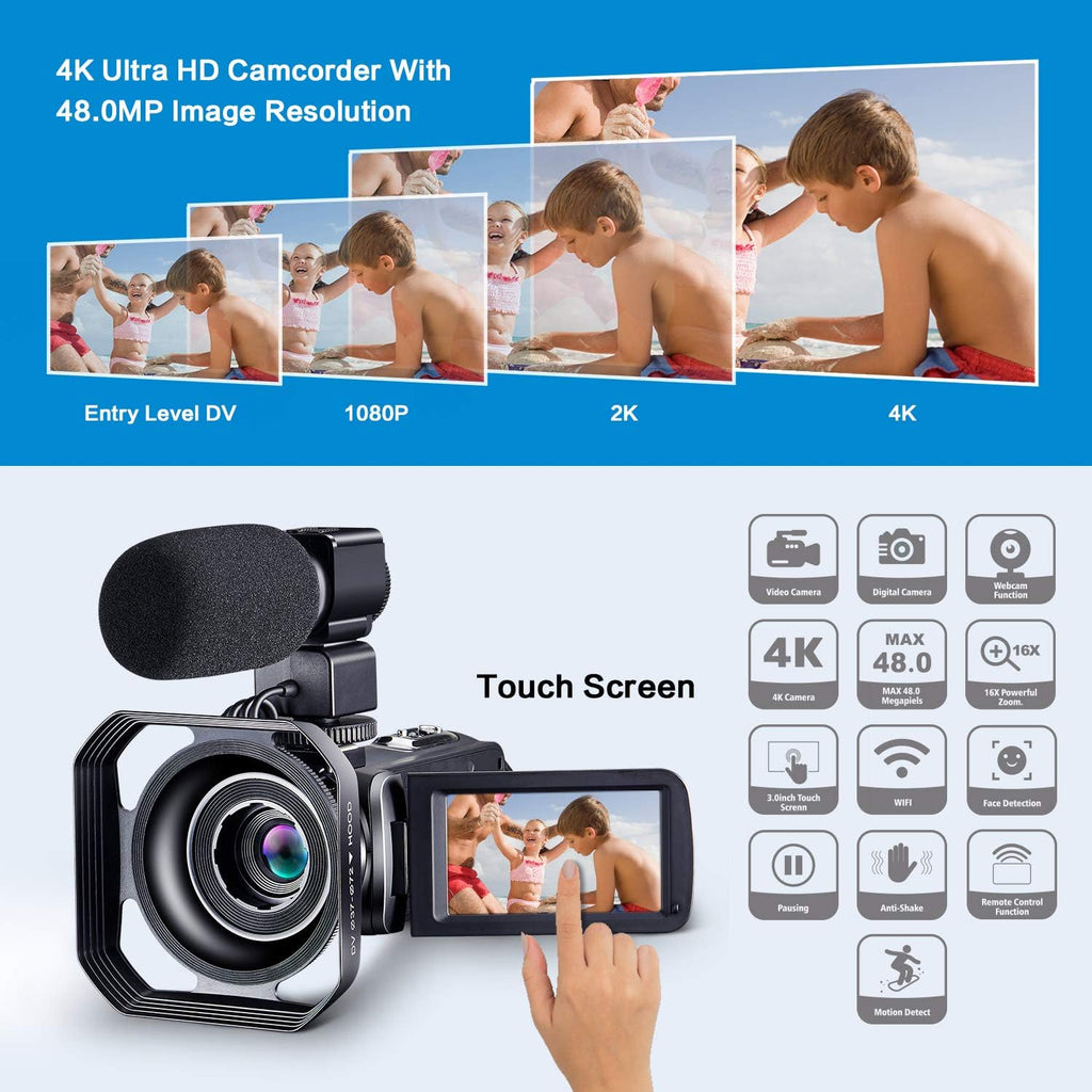 4K 48MP Camcorder with Microphone & Remote Control WiFi Digital Camera B38271