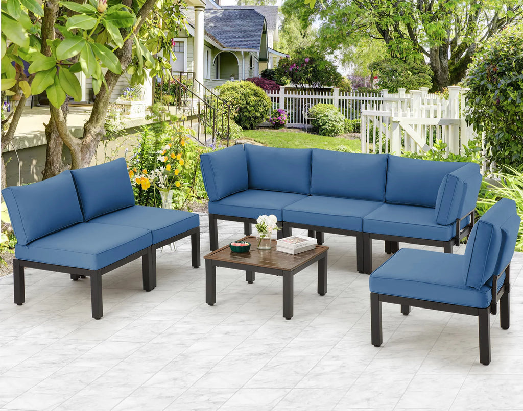 7 Pieces Metal Patio Furniture Set with Cushions and Table S31270