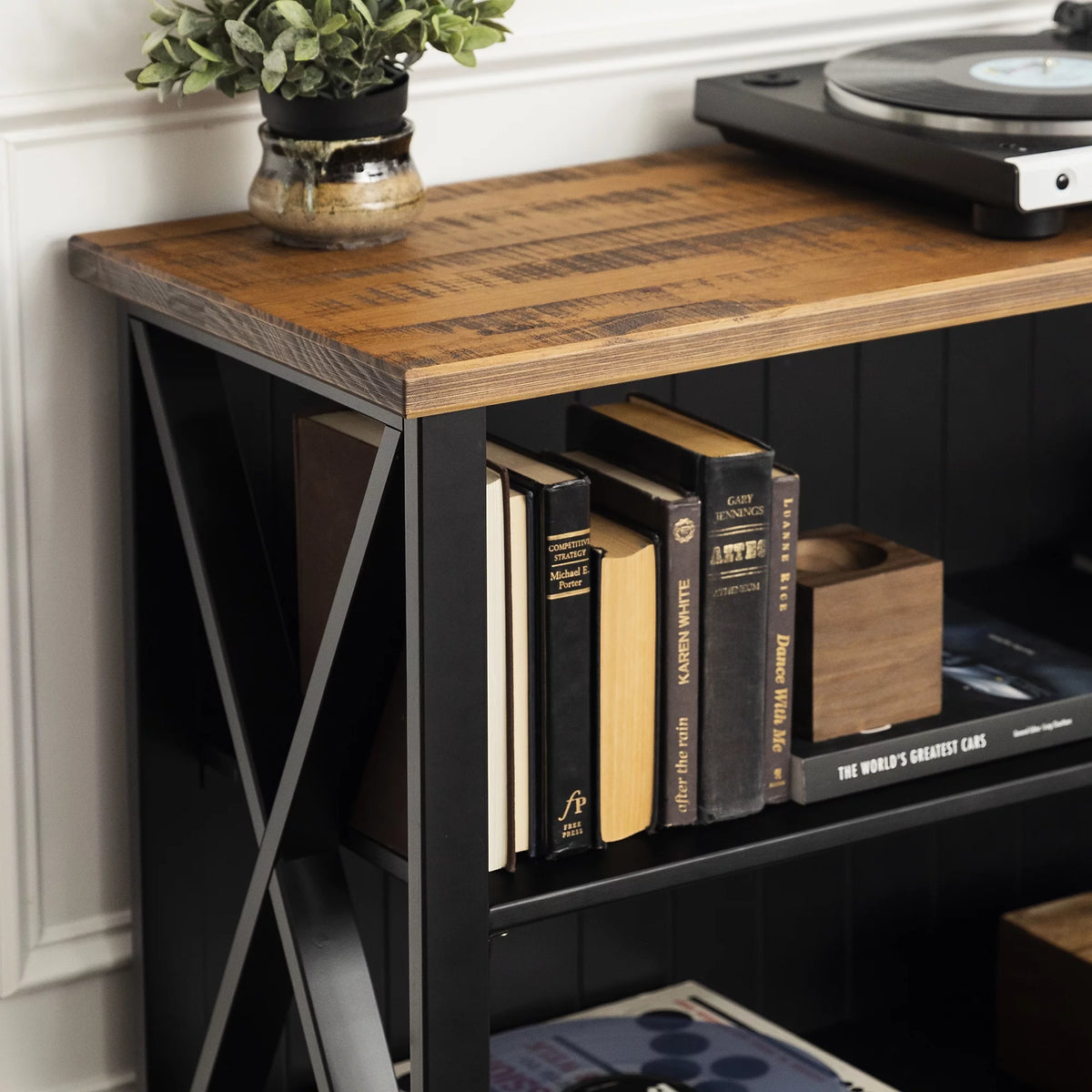 Black Solid Wood Storage Console Table E89862