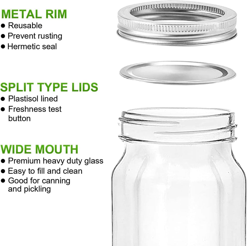12 Pack 16 oz Clear Glass Mason Jars with Airtight Lids and Bands Q407