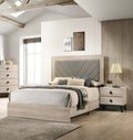 King Size Bed and 2 Nightstands Cream Wooden Tufted Headboard 3pc Set Z640